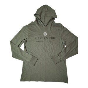 Life Is Good Hoodie Mens Size Medium Forest Long Sleeve Slub 100% Cotton Outdoor